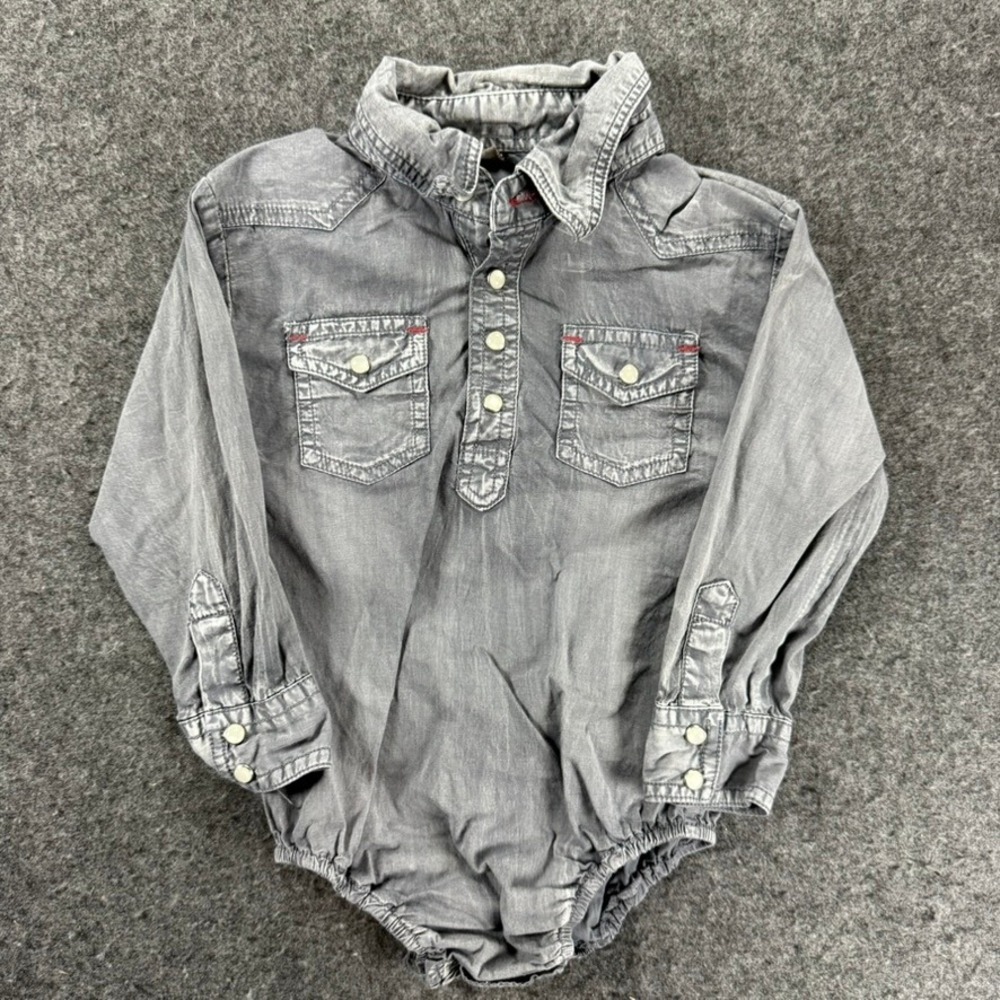 Rafter C Cowboy Collection Gray Denim Romper Kids 24M Long Sleeve‎